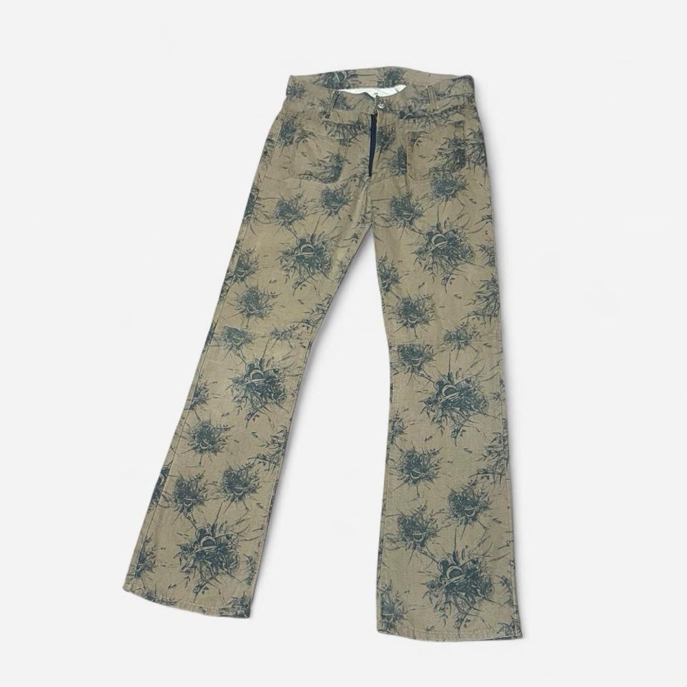 Diesel Factory Deadstock RARE Tan and green cyber floral print flare pants 29x32